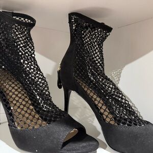 Guess Black Mesh Peep-Toe Heels
